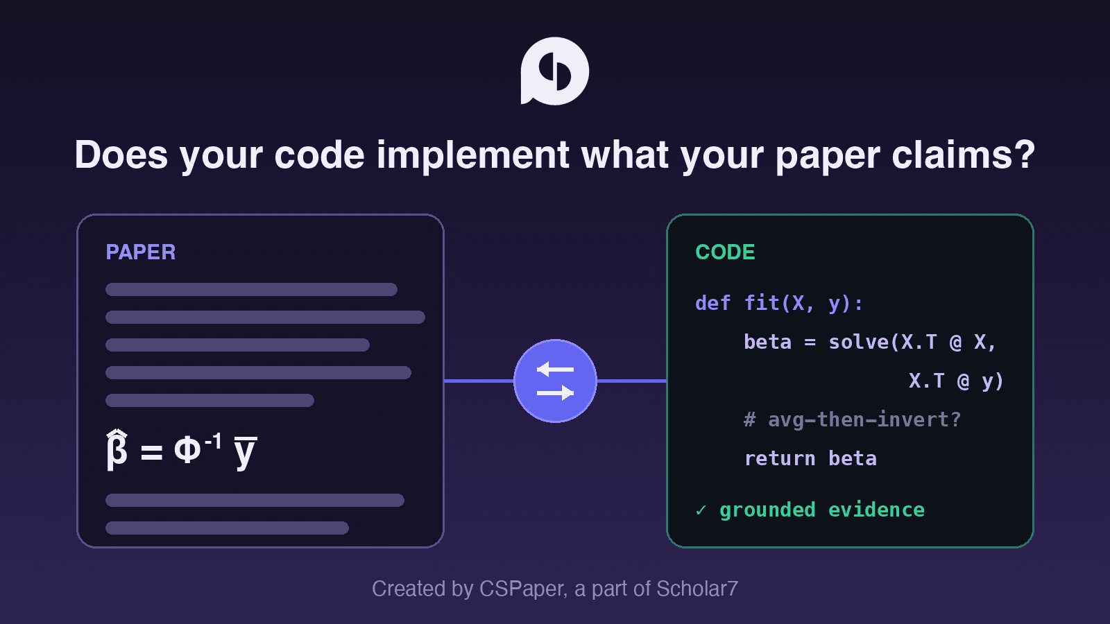 Code Check compares a paper against its code and reports grounded evidence for every discrepancy